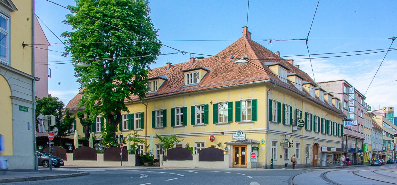 Außenansicht des Restaurant Brandhof in der Gleisdorfer Gasse in Graz